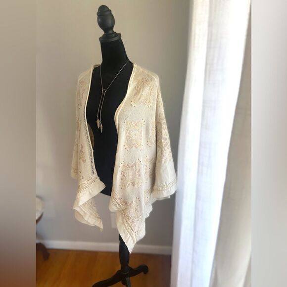 Free People Embroidered Beaded Wool Blend Cardigan Shawl Kimono Size XS - Picture 8 of 16